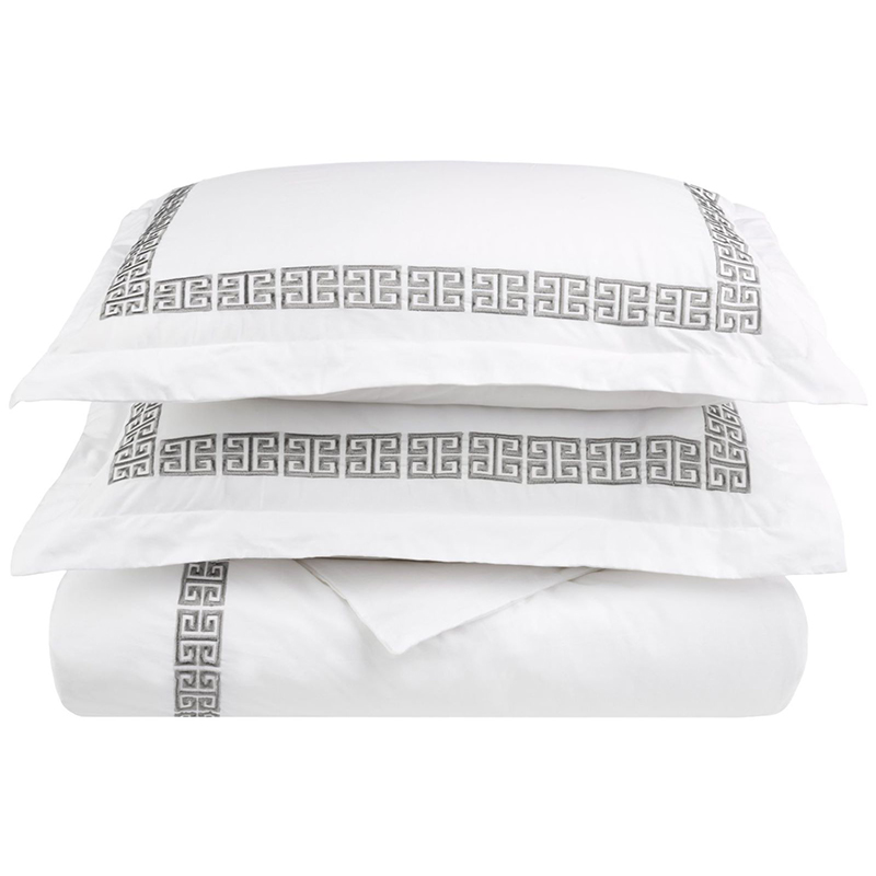 Helaian katil bersulam premium hotel set 400tc satin putih putih